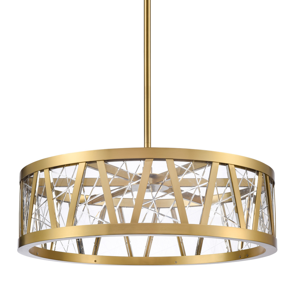 LED 3CCT 30&#34; Thick Engraved Crystals Aged Brass Drum Pendant Light