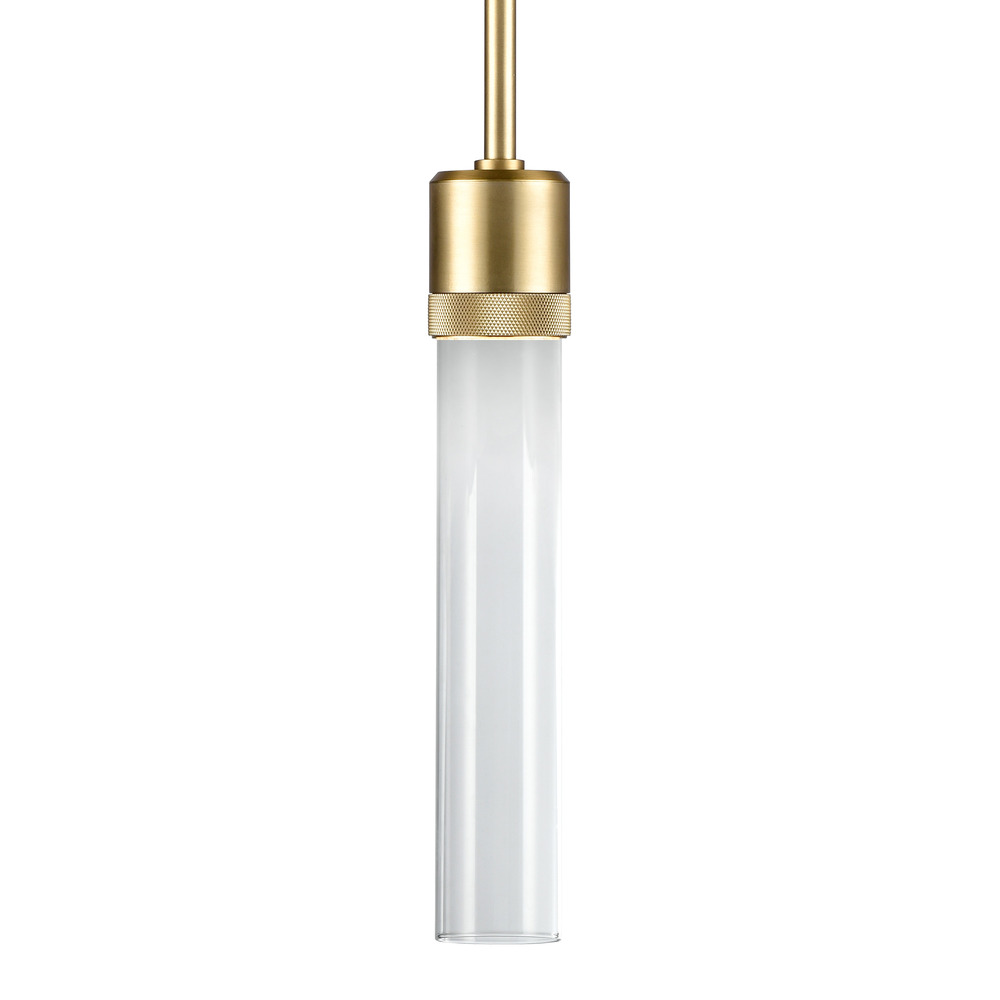 3&#34; LED 3CCT Vertical Cylindrical Pendant Light, 12&#34; Clear Glass and Aged Brass Finish