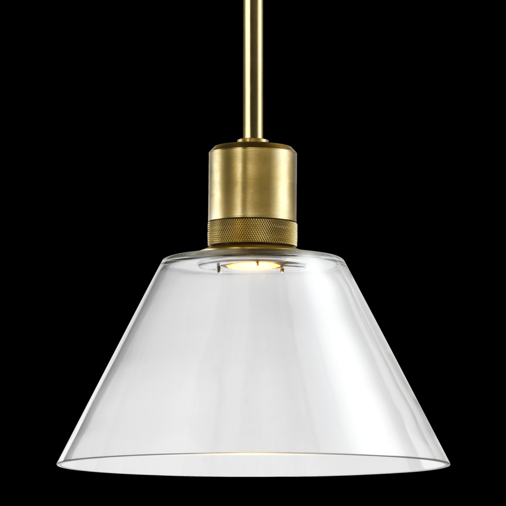 12&#34; LED 3CCT Clear Cone Glass Pendant Light and Aged Brass Metal Finish