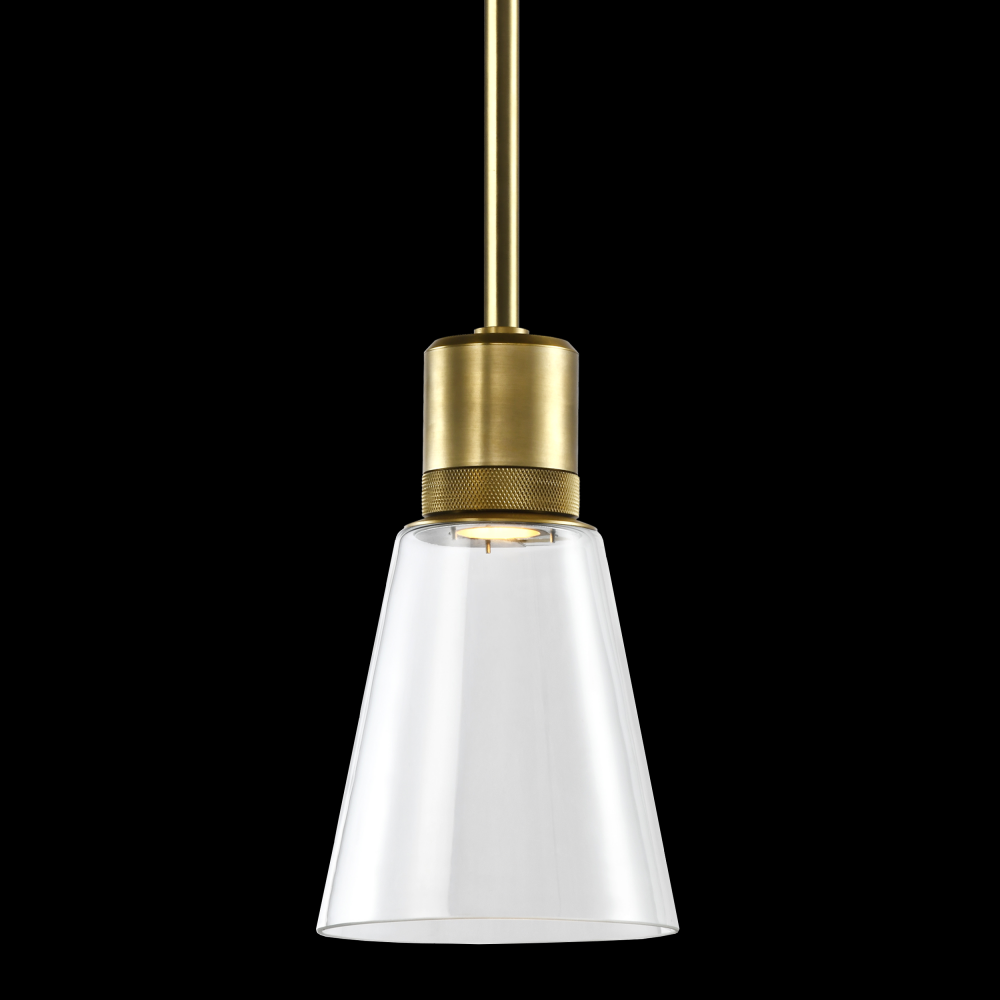 7&#34; LED 3CCT Clear Bell Glass Pendant Light, Aged Brass Metal Finish