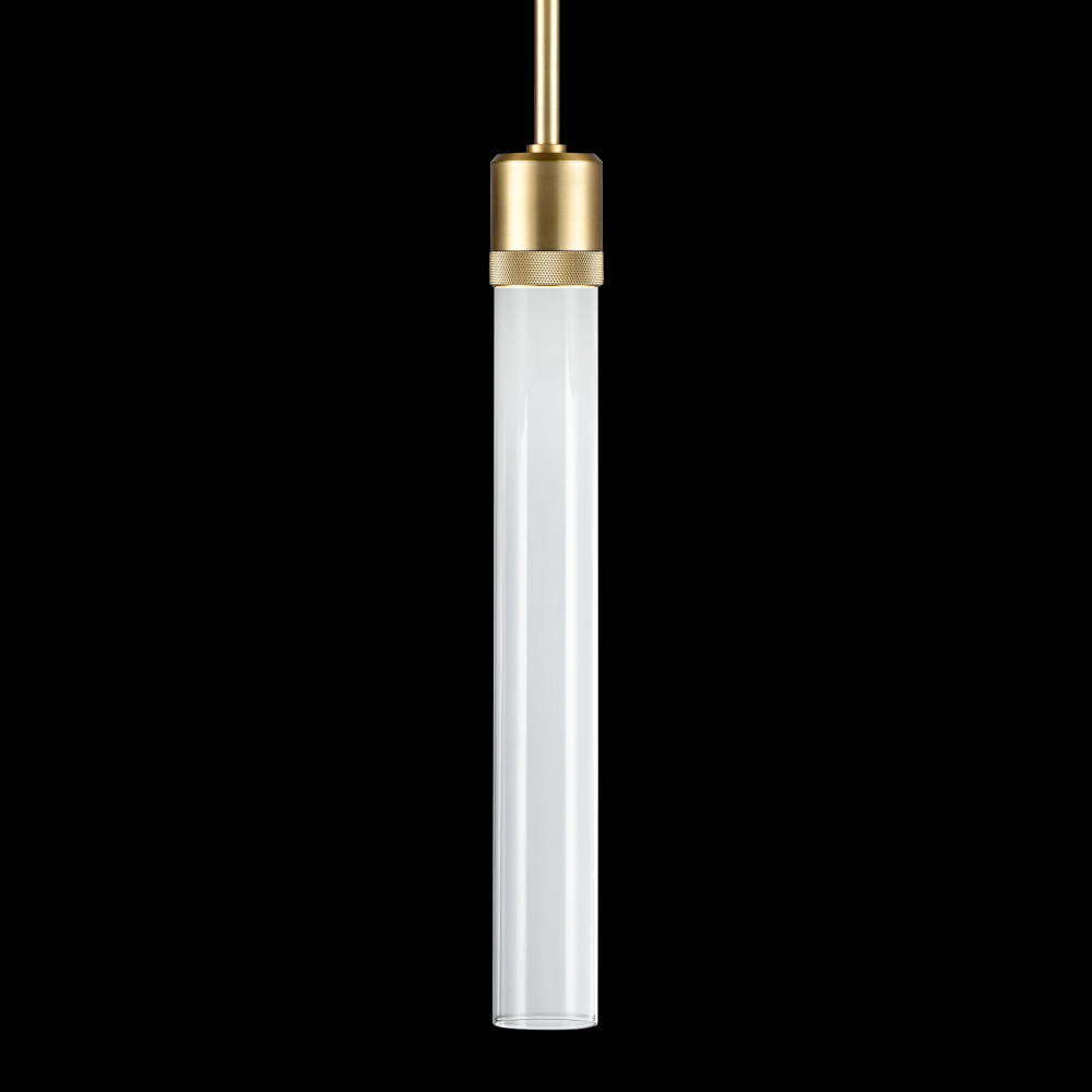 3&#34; LED 3CCT Vertical Cylindrical Pendant Light, 18&#34; Clear Glass and Aged Brass Finish