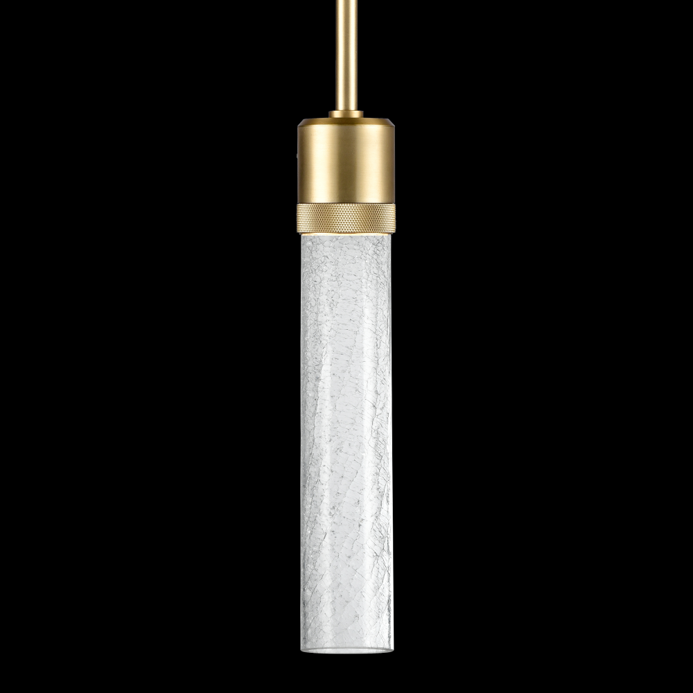 3&#34; LED 3CCT Vertical Cylindrical Pendant Light, 12&#34; Crackled Glass and Aged Brass Finish