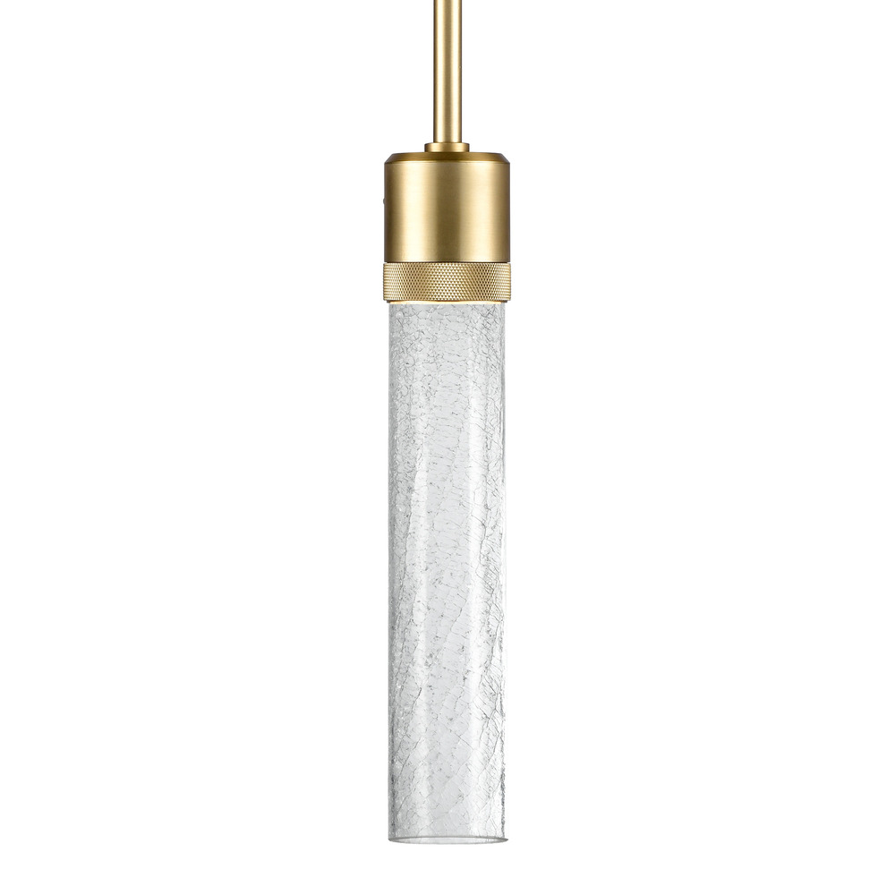 3&#34; LED 3CCT Vertical Cylindrical Pendant Light, 12&#34; Crackled Glass and Aged Brass Finish