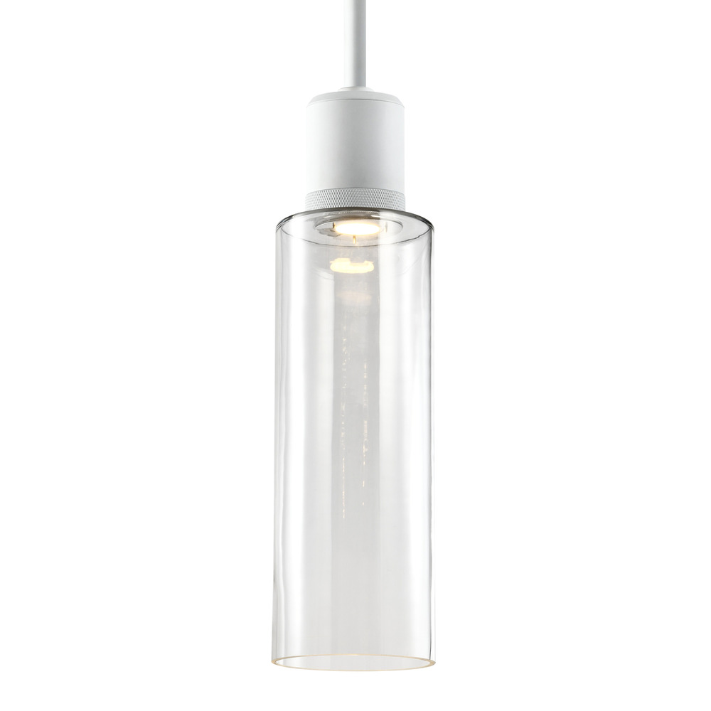 6&#34; LED 3CCT Cylindrical Drum Pendant Light, 18&#34; Clear Glass and Matte White Metal Finish