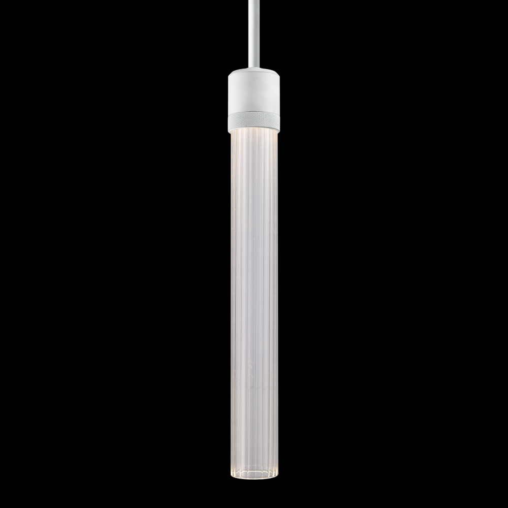 3&#34; LED 3CCT Vertical Cylindrical Pendant Light, 18&#34; Fluted Glass and Matte White Finish