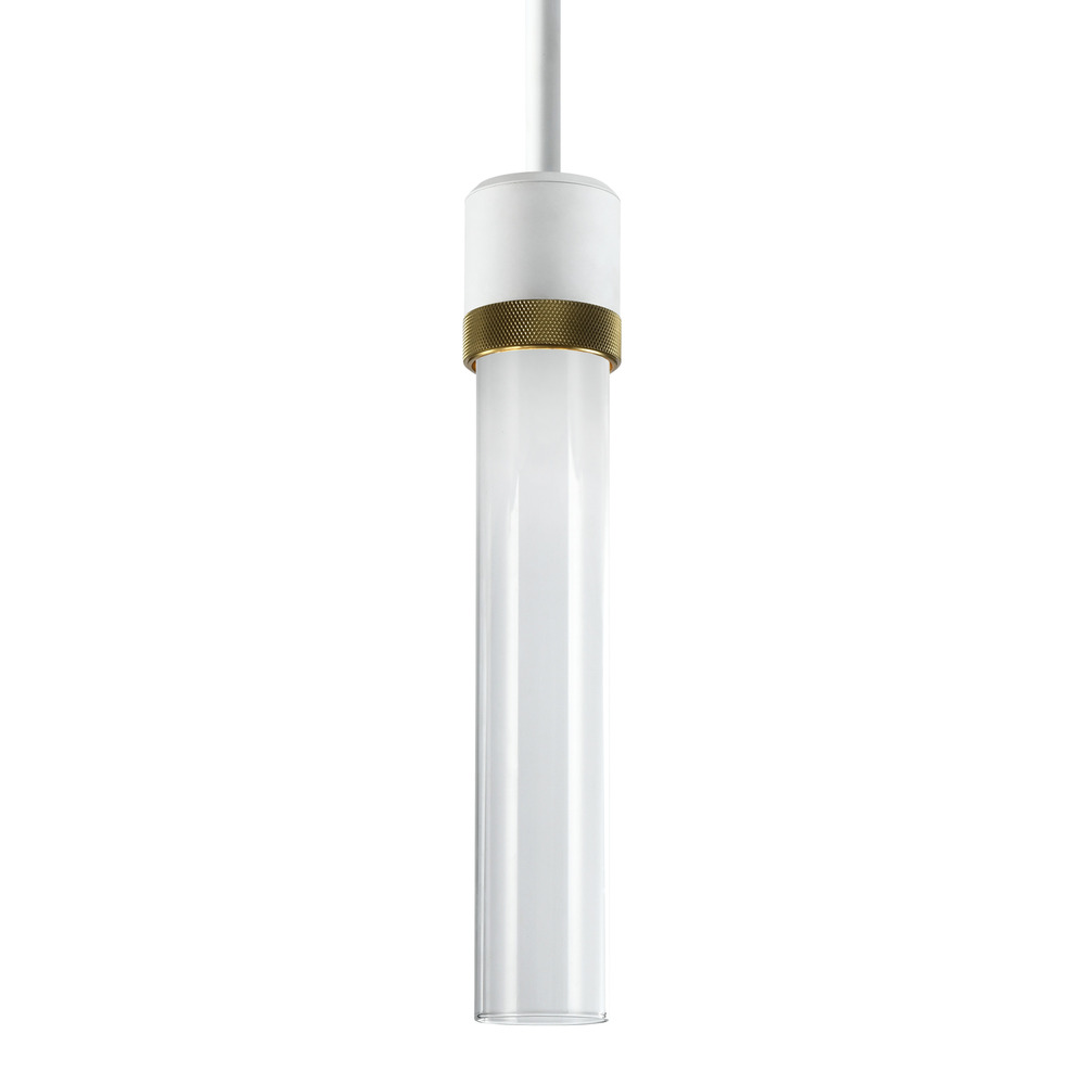 3&#34; LED 3CCT Cylindrical Pendant Light, 12&#34; Clear Glass and Matte White with Aged Brass Finis