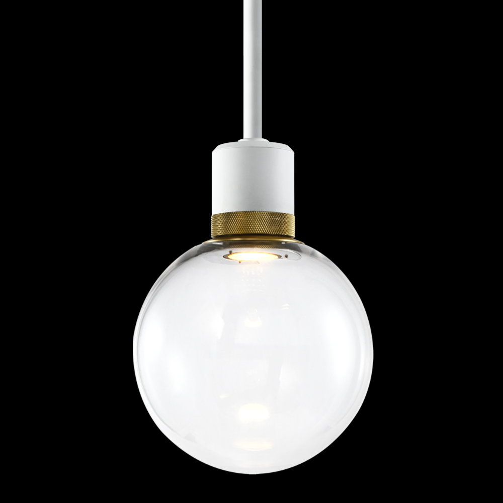 8&#34; LED 3CCT Clear Globe Glass Pendant Light and Matte White with Brass Metal Finish