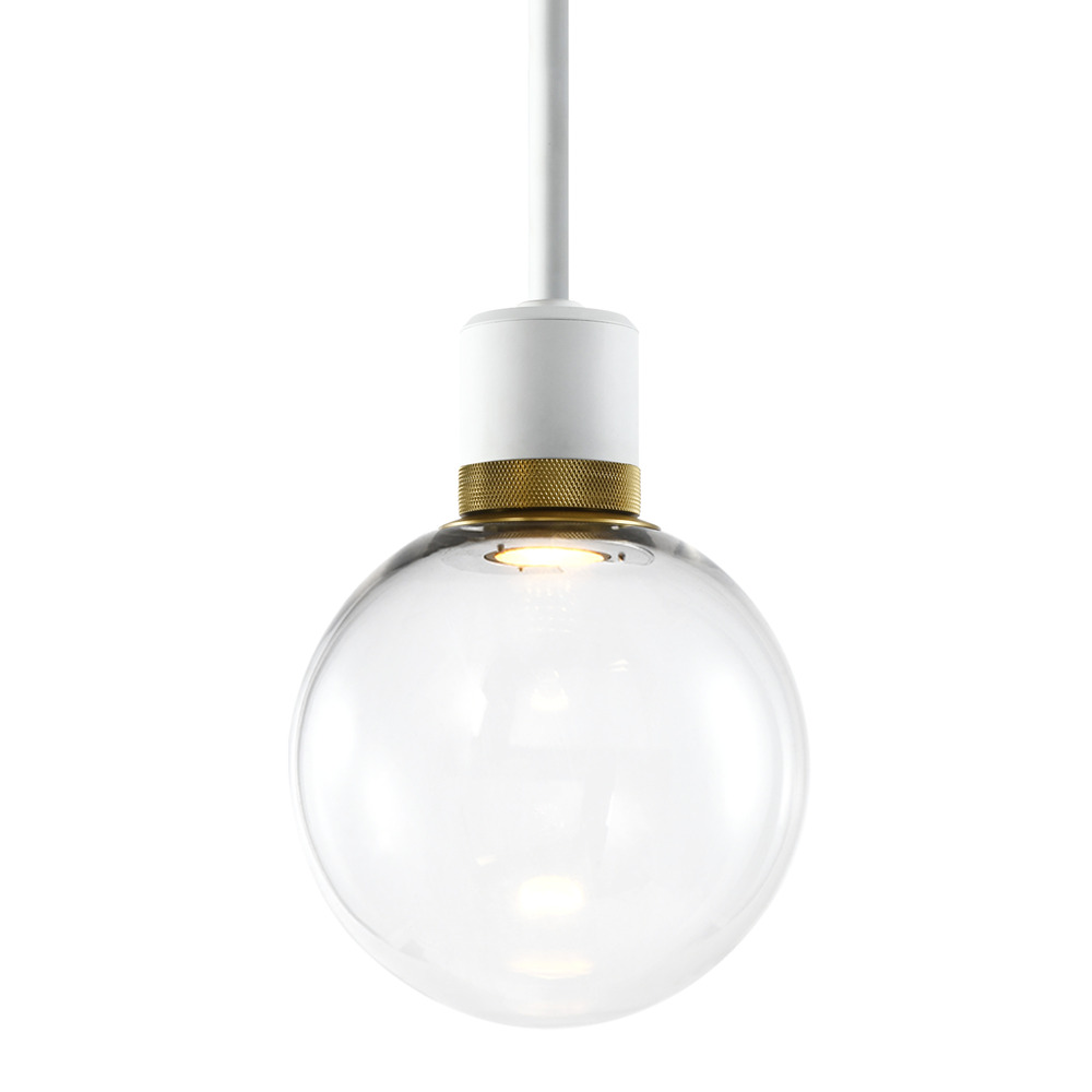 8&#34; LED 3CCT Clear Globe Glass Pendant Light and Matte White with Brass Metal Finish