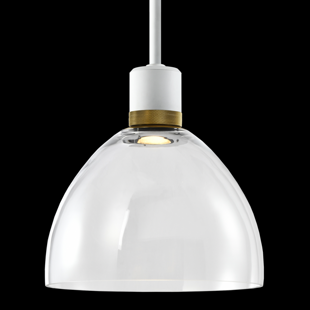 10&#34; LED 3CCT Clear Dome Glass Pendant Light and Matte White with Brass Metal Finish
