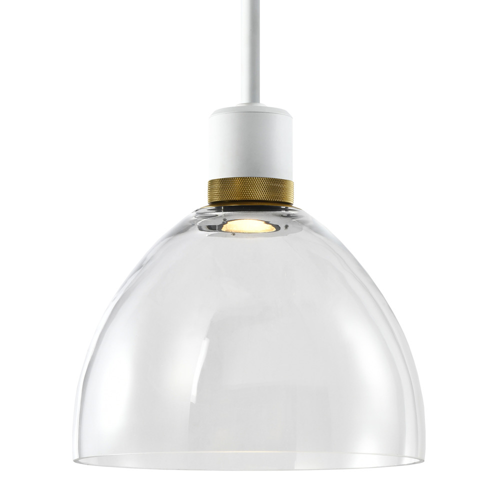 10&#34; LED 3CCT Clear Dome Glass Pendant Light and Matte White with Brass Metal Finish