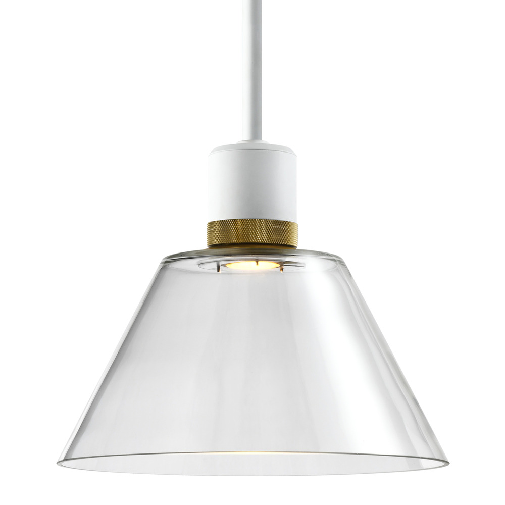 12&#34; LED 3CCT Clear Cone Glass Pendant Light and Matte White with Brass Metal Finish