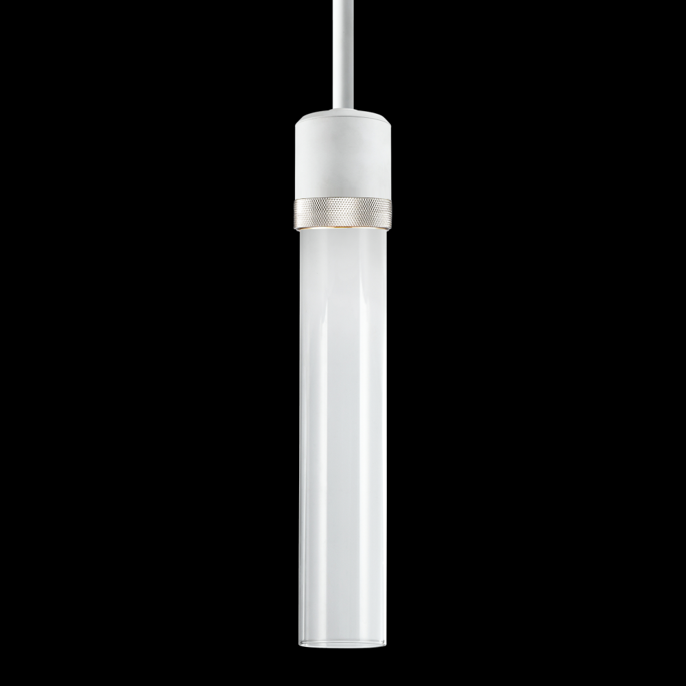 3&#34; LED 3CCT Cylindrical Pendant Light, 12&#34; Clear Glass and Matte White with Nickel Finish