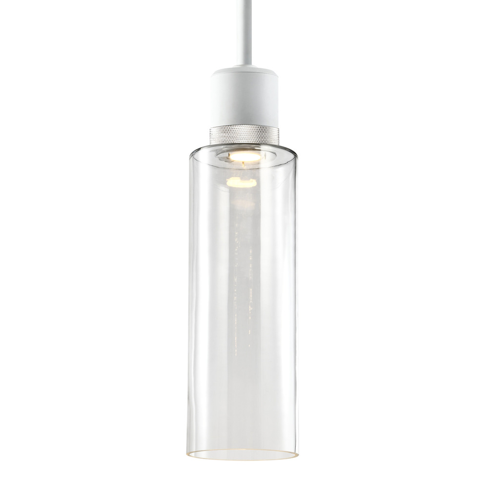 6&#34; LED 3CCT Cylindrical Drum Pendant Light, 18&#34; Clear Glass and Matte White with Nickel Meta