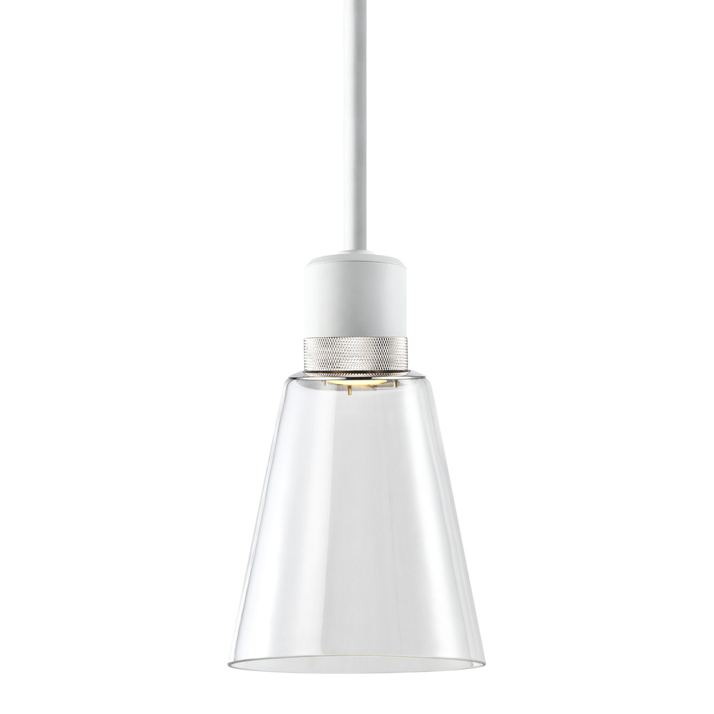 7&#34; LED 3CCT Clear Bell Glass Pendant Light, Matte White with Nickel Metal Finish