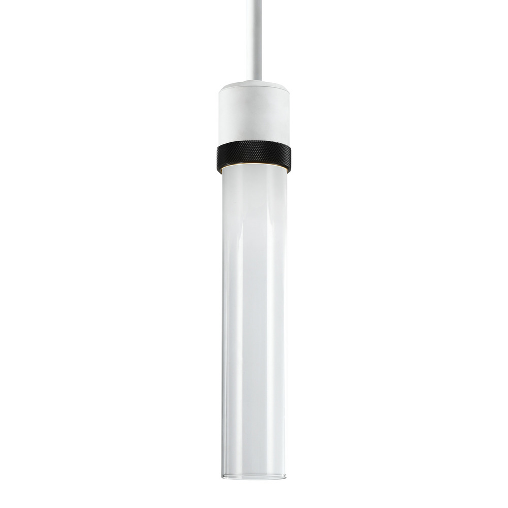 3&#34; LED 3CCT Cylindrical Pendant Light, 12&#34; Clear Glass and Matte White with Black Finish