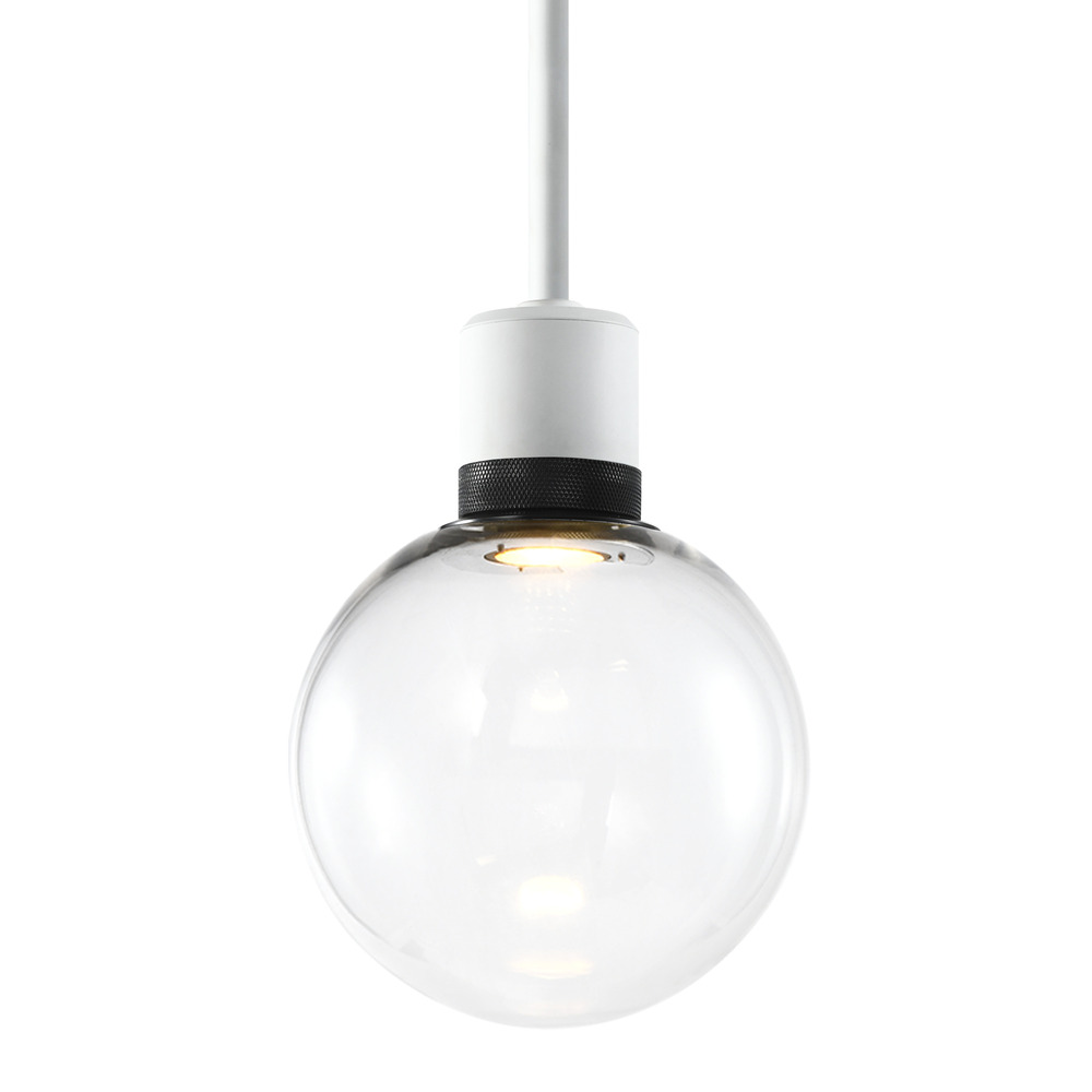 8&#34; LED 3CCT Clear Globe Glass Pendant Light and Matte White with Black Metal Finish