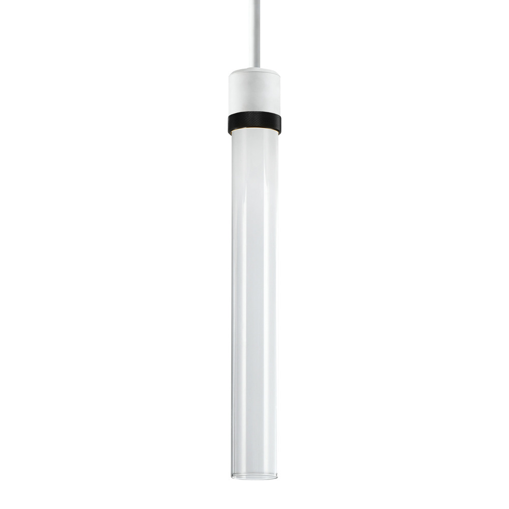 3&#34; LED 3CCT Cylindrical Pendant Light, 18&#34; Clear Glass and Matte White with Black Finish