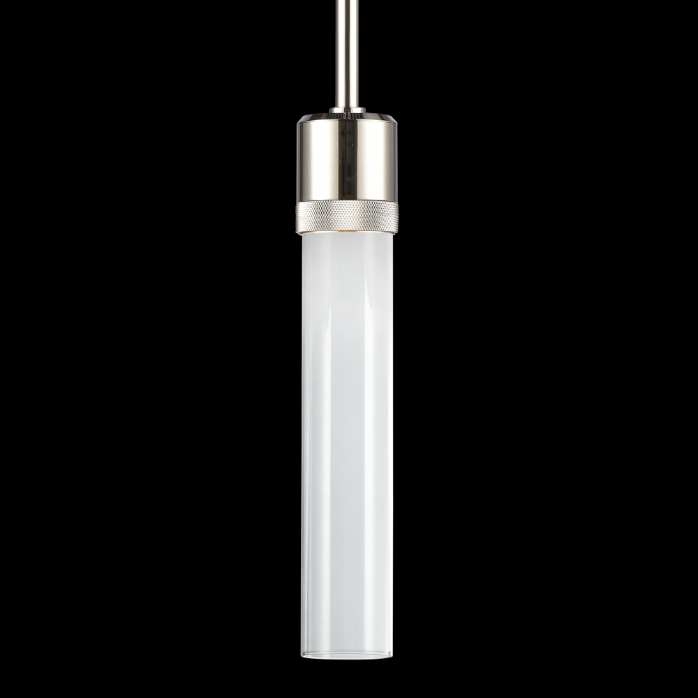 3&#34; LED 3CCT Cylindrical Pendant Light, 12&#34; Clear Glass and Polished Nickel Finish