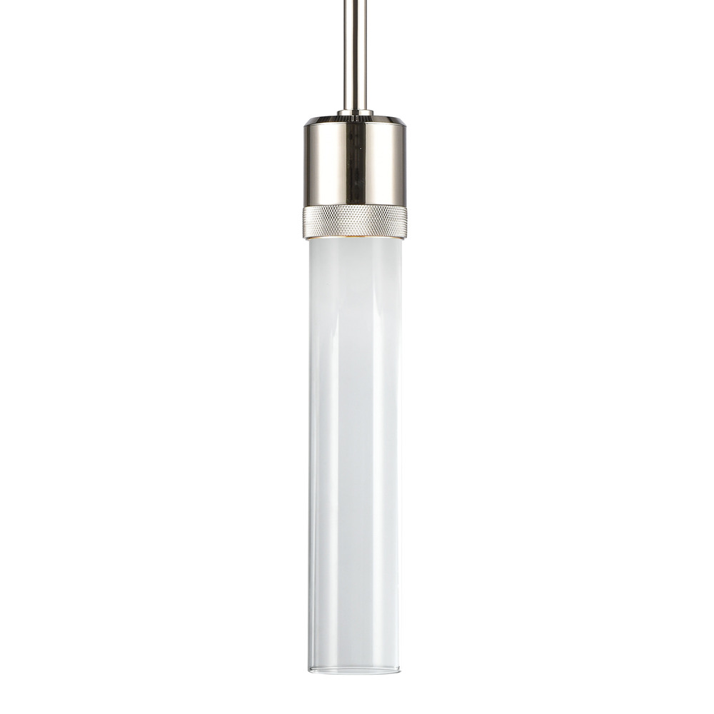 3&#34; LED 3CCT Cylindrical Pendant Light, 12&#34; Clear Glass and Polished Nickel Finish