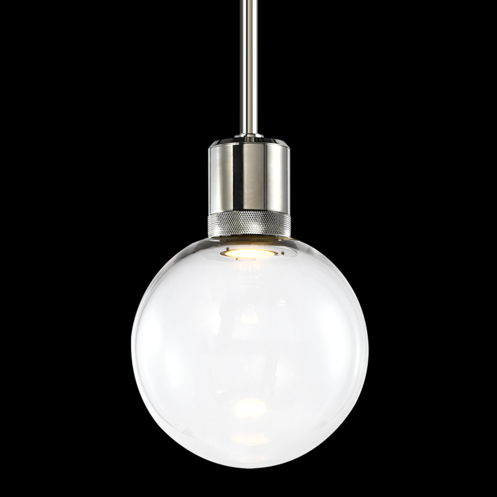 8&#34; LED 3CCT Clear Globe Glass Pendant Light and Polished Nickel Metal Finish