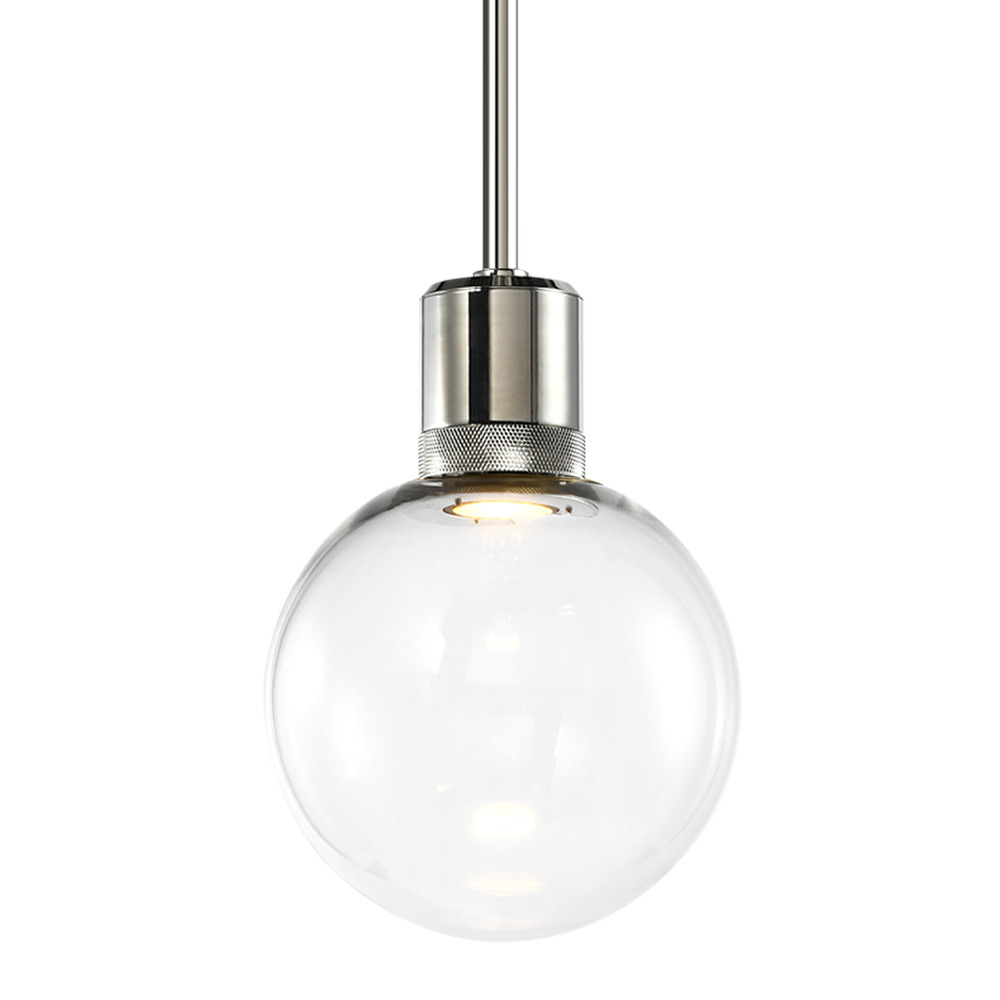 8&#34; LED 3CCT Clear Globe Glass Pendant Light and Polished Nickel Metal Finish