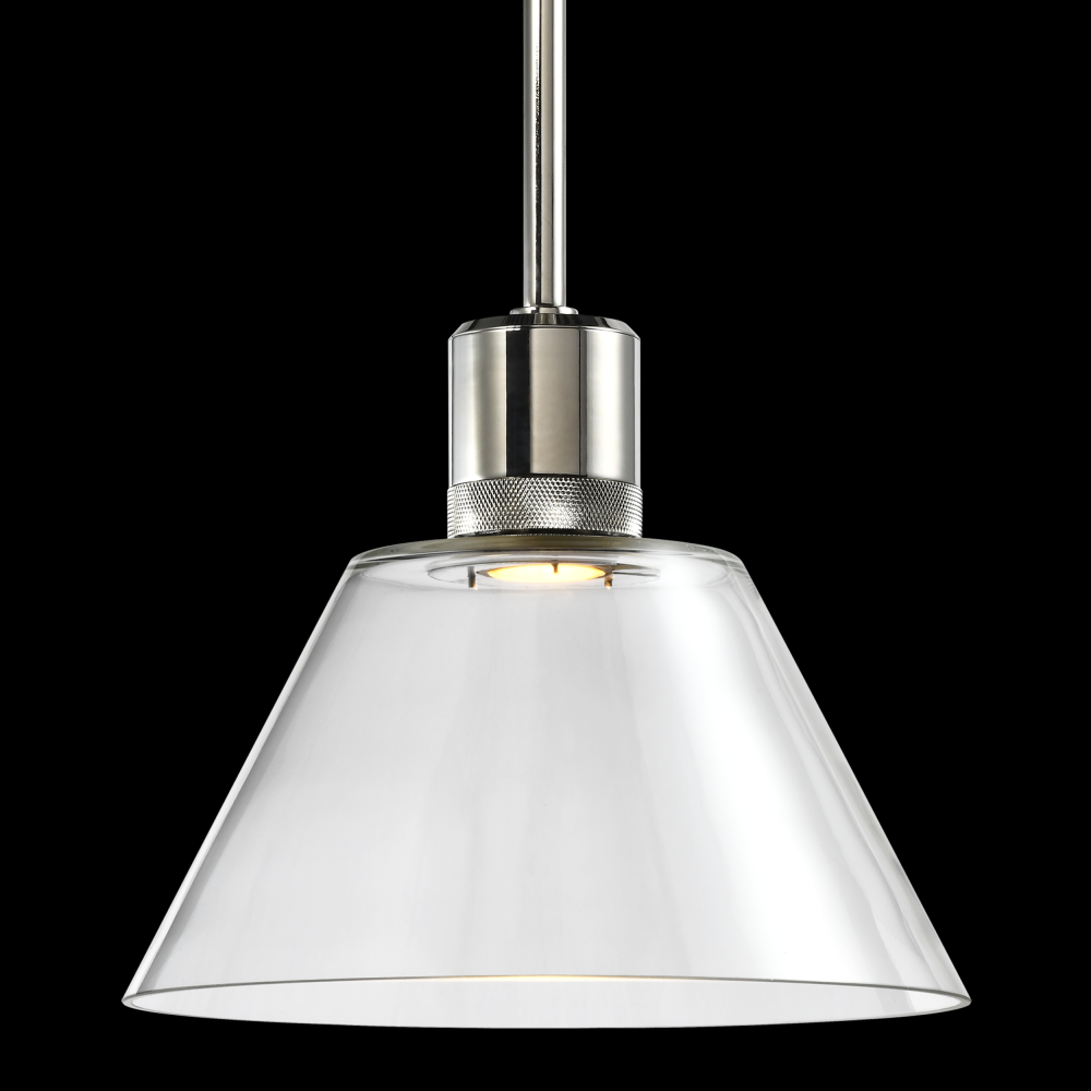 12&#34; LED 3CCT Clear Cone Glass Pendant Light and Polished Nickel Metal Finish