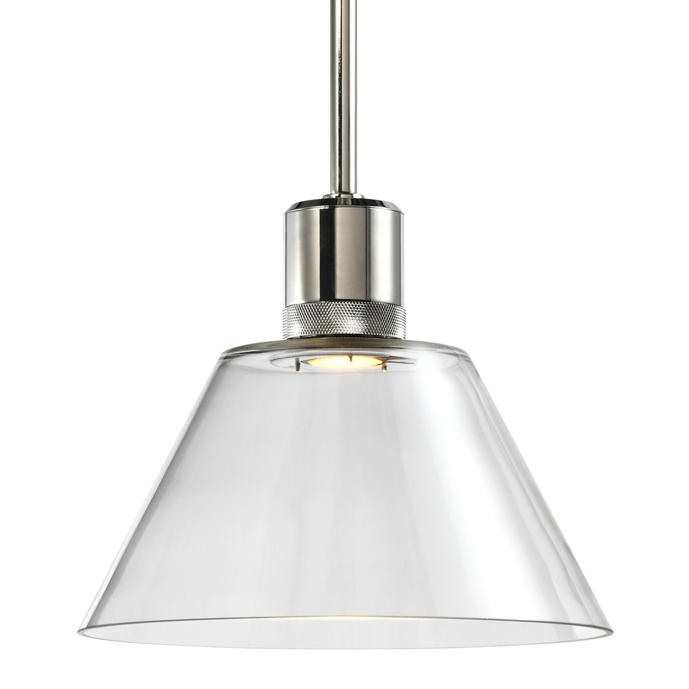 12&#34; LED 3CCT Clear Cone Glass Pendant Light and Polished Nickel Metal Finish