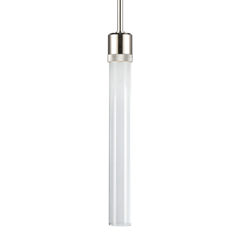 3&#34; LED 3CCT Cylindrical Pendant Light, 18&#34; Clear Glass and Polished Nickel Finish