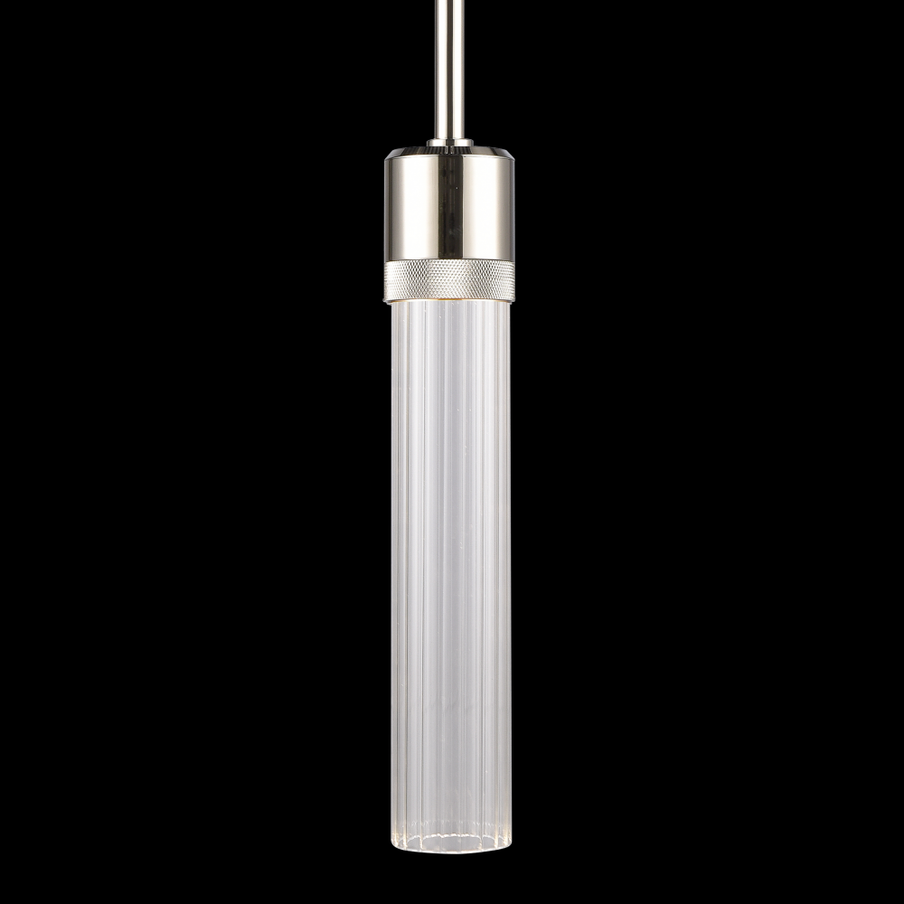 3&#34; LED 3CCT Cylindrical Pendant Light, 12&#34; Fluted Glass and Polished Nickel Finish