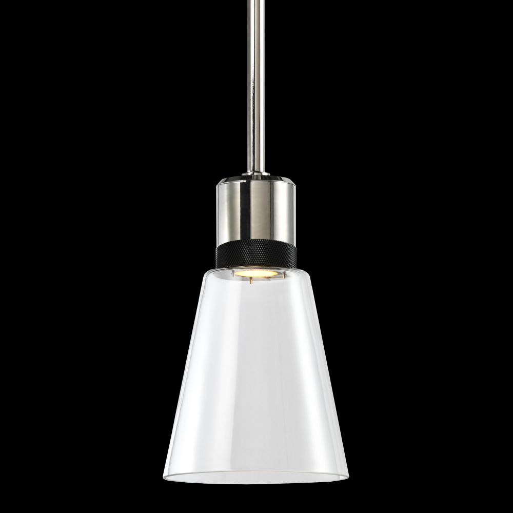 7&#34; LED 3CCT Clear Bell Glass Pendant Light, Polished Nickel with Black Metal Finish