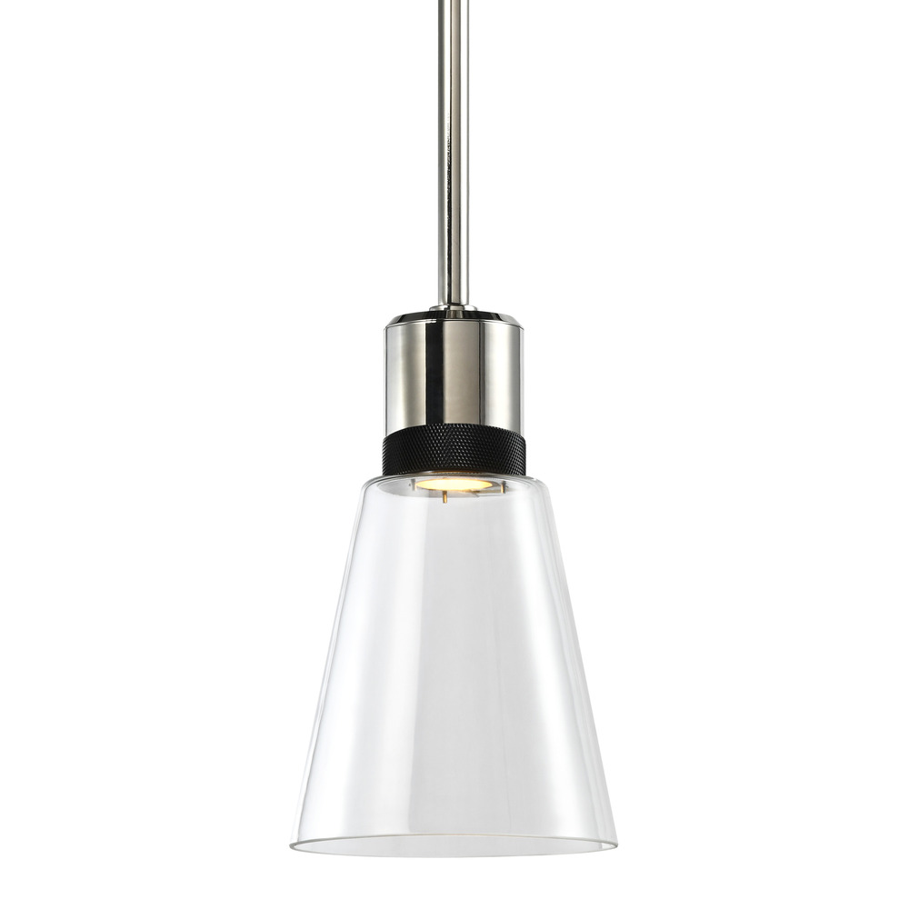 7&#34; LED 3CCT Clear Bell Glass Pendant Light, Polished Nickel with Black Metal Finish