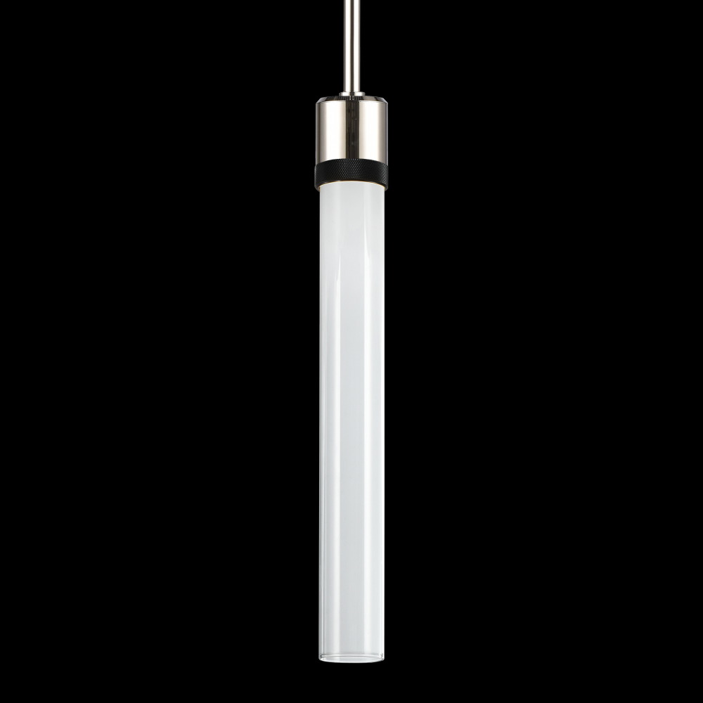 3&#34; LED 3CCT Cylindrical Pendant Light, 18&#34; Clear Glass and Polished Nickel with Black Finish