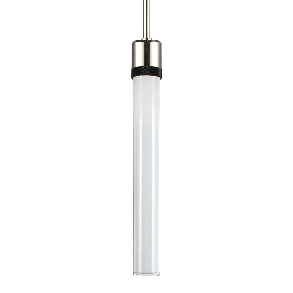 3&#34; LED 3CCT Cylindrical Pendant Light, 18&#34; Clear Glass and Polished Nickel with Black Finish