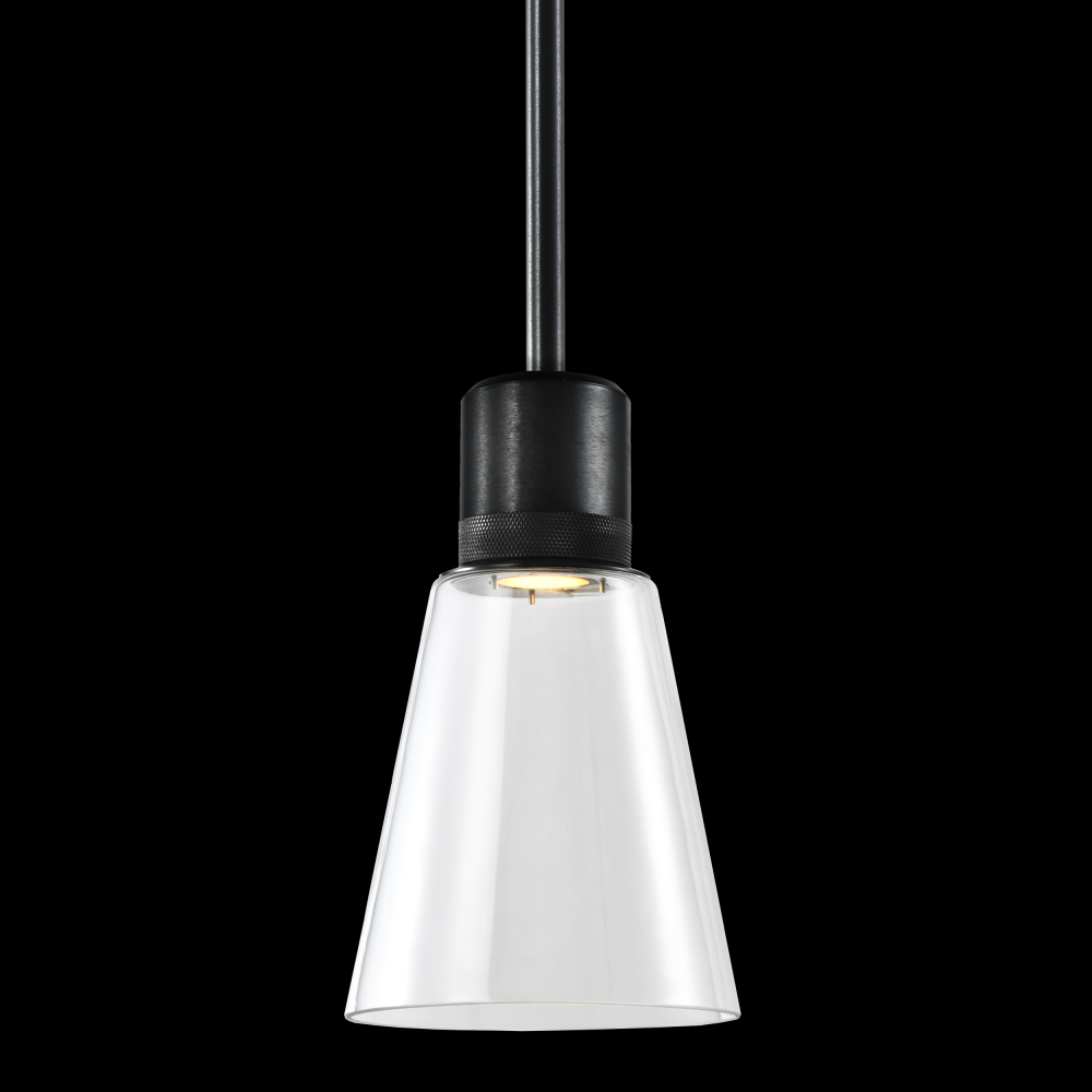 7&#34; LED 3CCT Clear Bell Glass Pendant Light, Satin Brushed Black Metal Finish