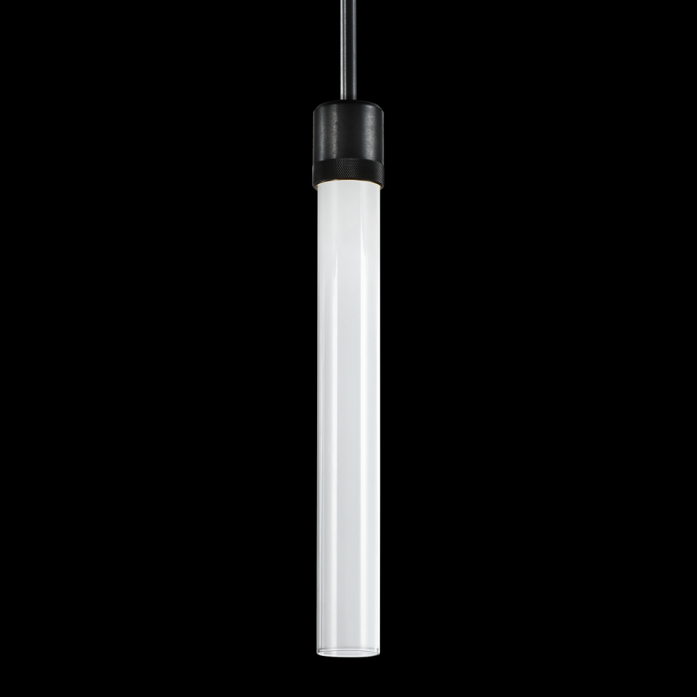 3&#34; LED 3CCT Cylindrical Pendant Light, 18&#34; Clear Glass and Satin Brushed Black Finish