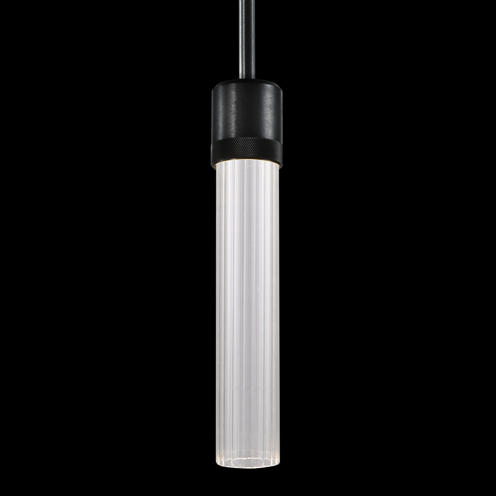 3&#34; LED 3CCT Cylindrical Pendant Light, 12&#34; Fluted Glass and Satin Brushed Black Finish