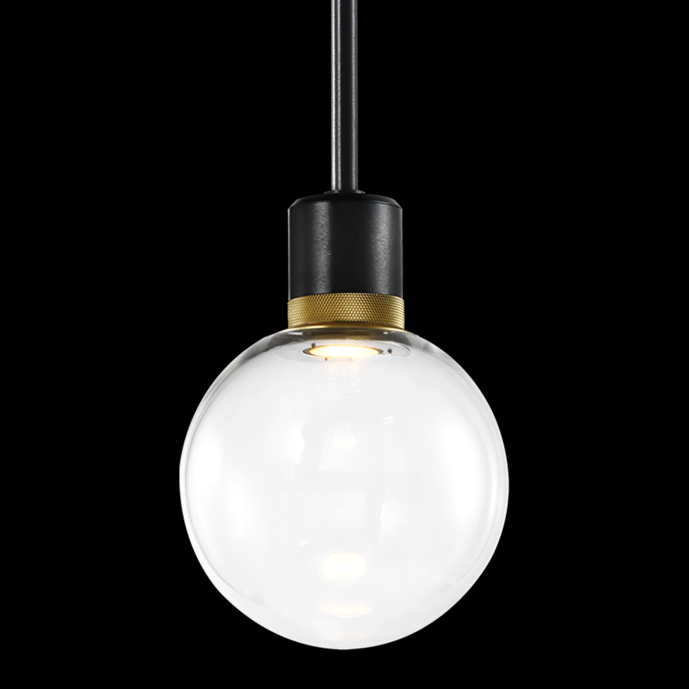 8&#34; LED 3CCT Clear Globe Glass Pendant Light and Satin Brushed Black with Brass Metal Finish