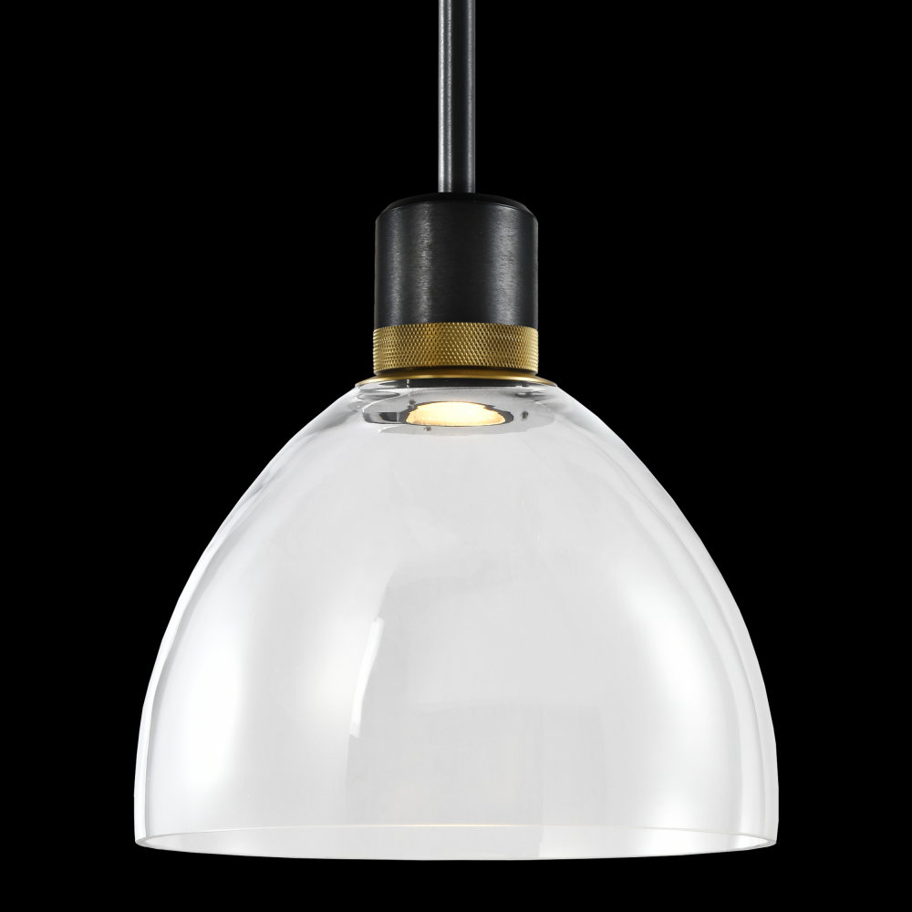 10&#34; LED 3CCT Clear Dome Glass Pendant Light and Satin Brushed Black with Brass Metal Finish