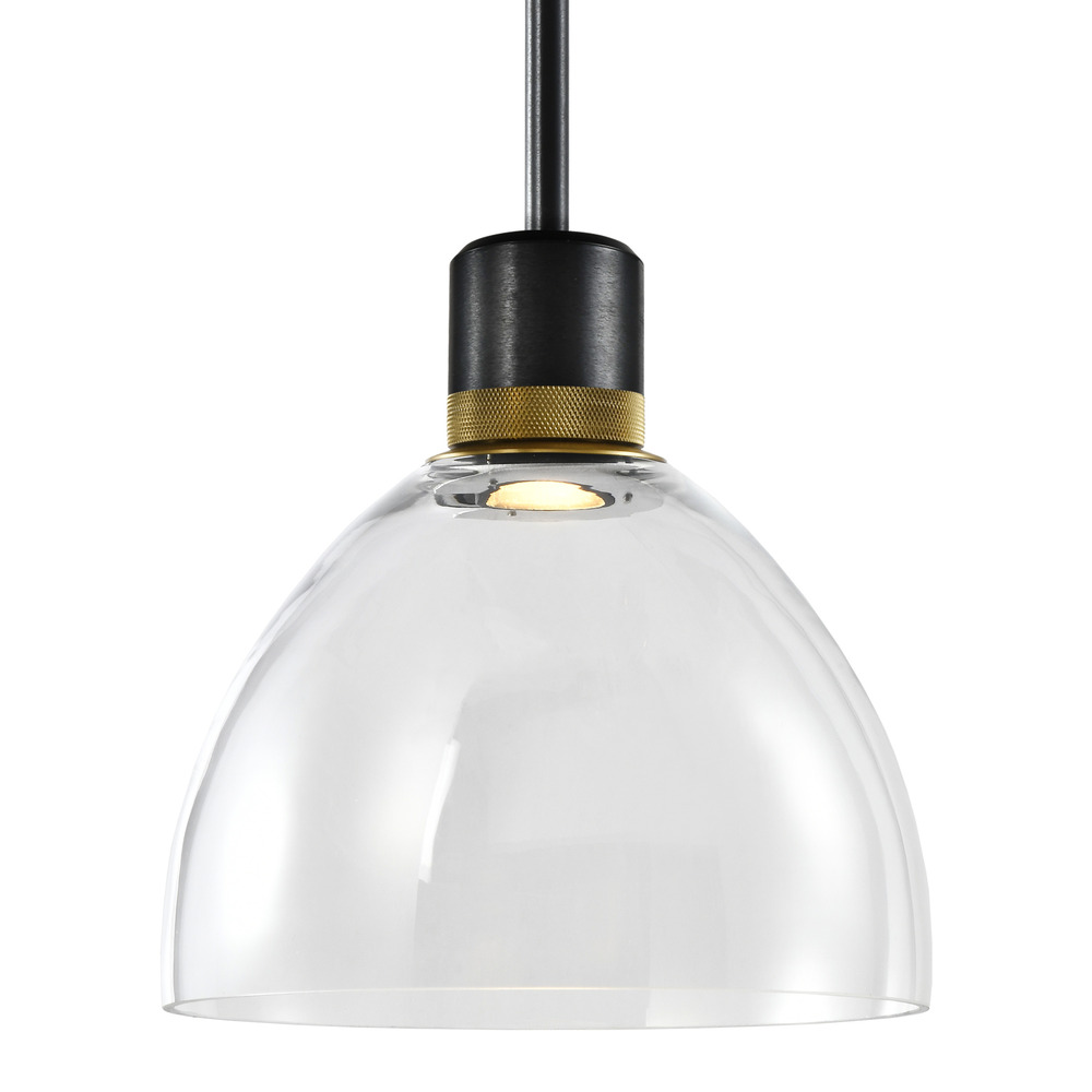 10&#34; LED 3CCT Clear Dome Glass Pendant Light and Satin Brushed Black with Brass Metal Finish