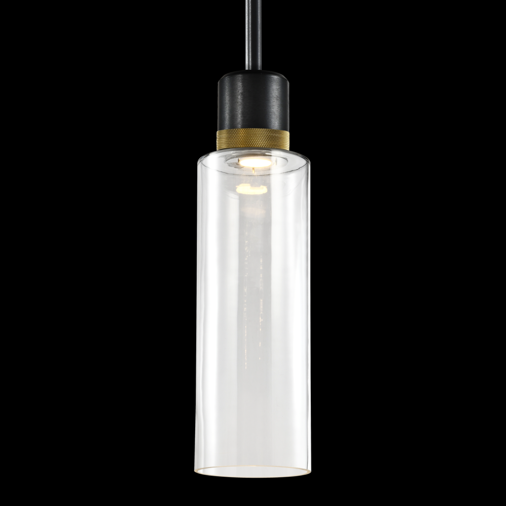 6&#34; LED 3CCT Cylindrical Drum Pendant Light, 18&#34; Clear Glass and Satin Brushed Black with Bra