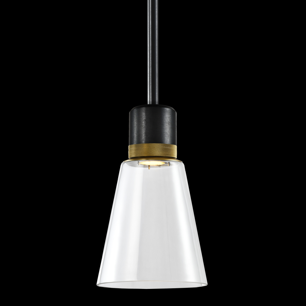 7&#34; LED 3CCT Clear Bell Glass Pendant Light, Satin Brushed Black with Brass Metal Finish