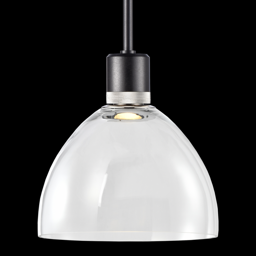 10&#34; LED 3CCT Clear Dome Glass Pendant Light and Satin Brushed Black with Nickel Metal Finish