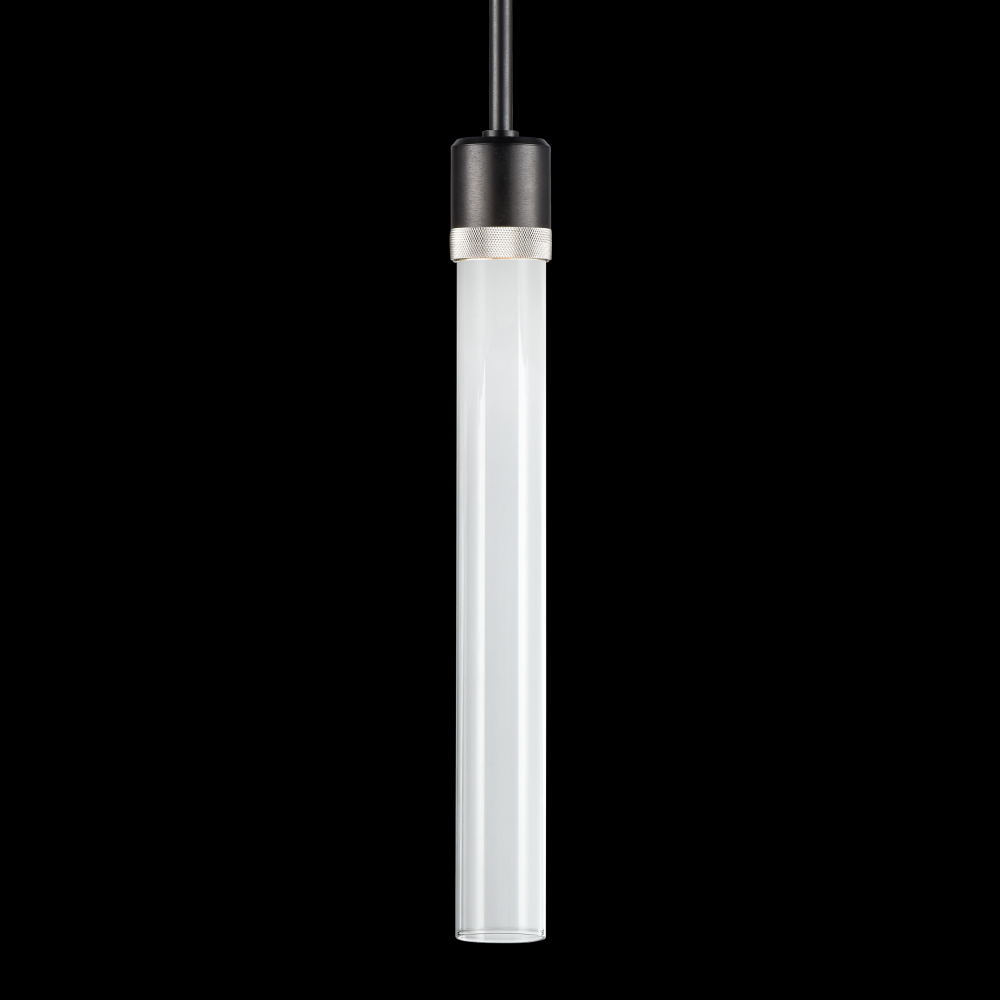 3&#34; LED 3CCT Cylindrical Pendant Light, 18&#34; Clear Glass and Satin Brushed Black with Nickel F