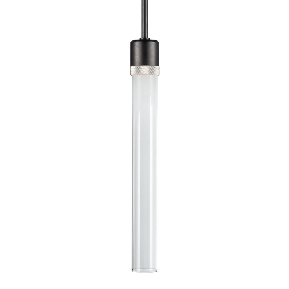 3&#34; LED 3CCT Cylindrical Pendant Light, 18&#34; Clear Glass and Satin Brushed Black with Nickel F