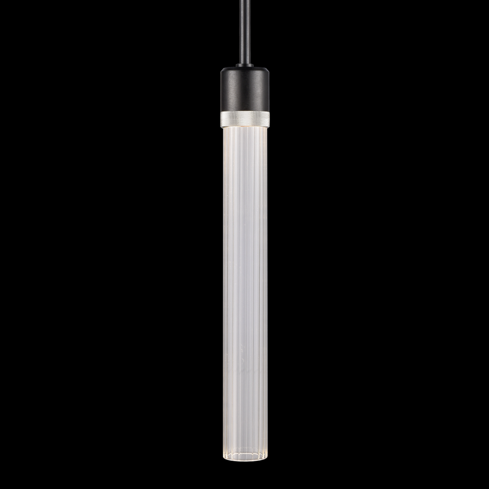 3&#34; LED 3CCT Cylindrical Pendant Light, 18&#34; Fluted Glass and Satin Brushed Black with Nickel