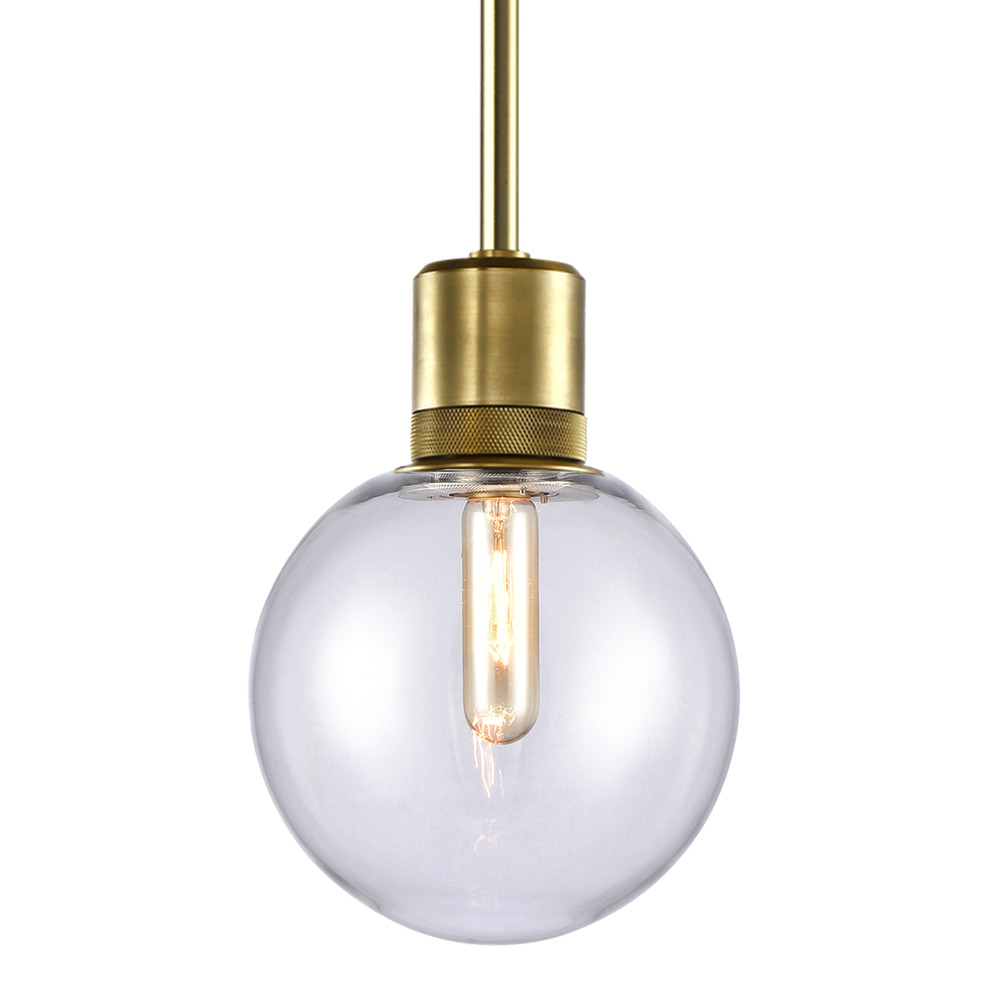 8&#34; E26 Clear Globe Glass Pendant Light and Aged Brass Metal Finish