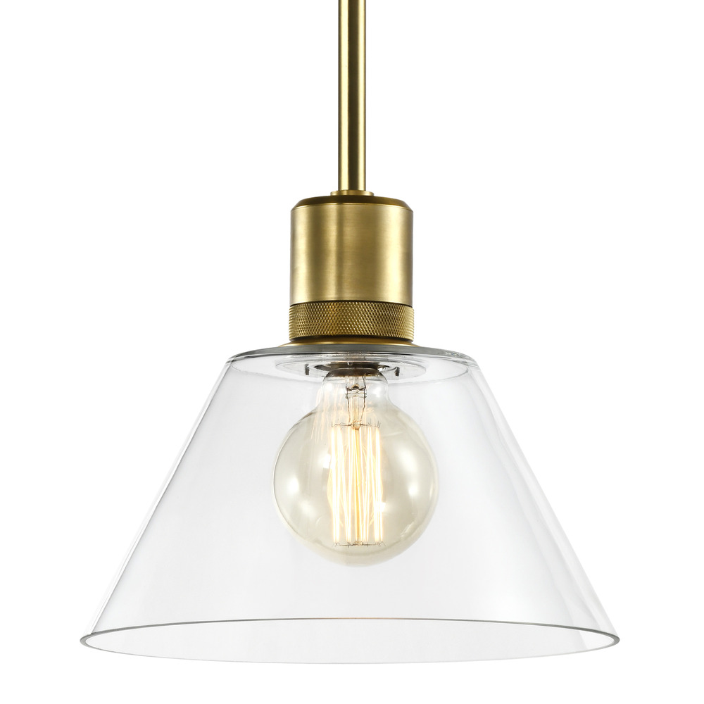 12&#34; E26 Clear Cone Glass Pendant Light and Aged Brass Metal Finish