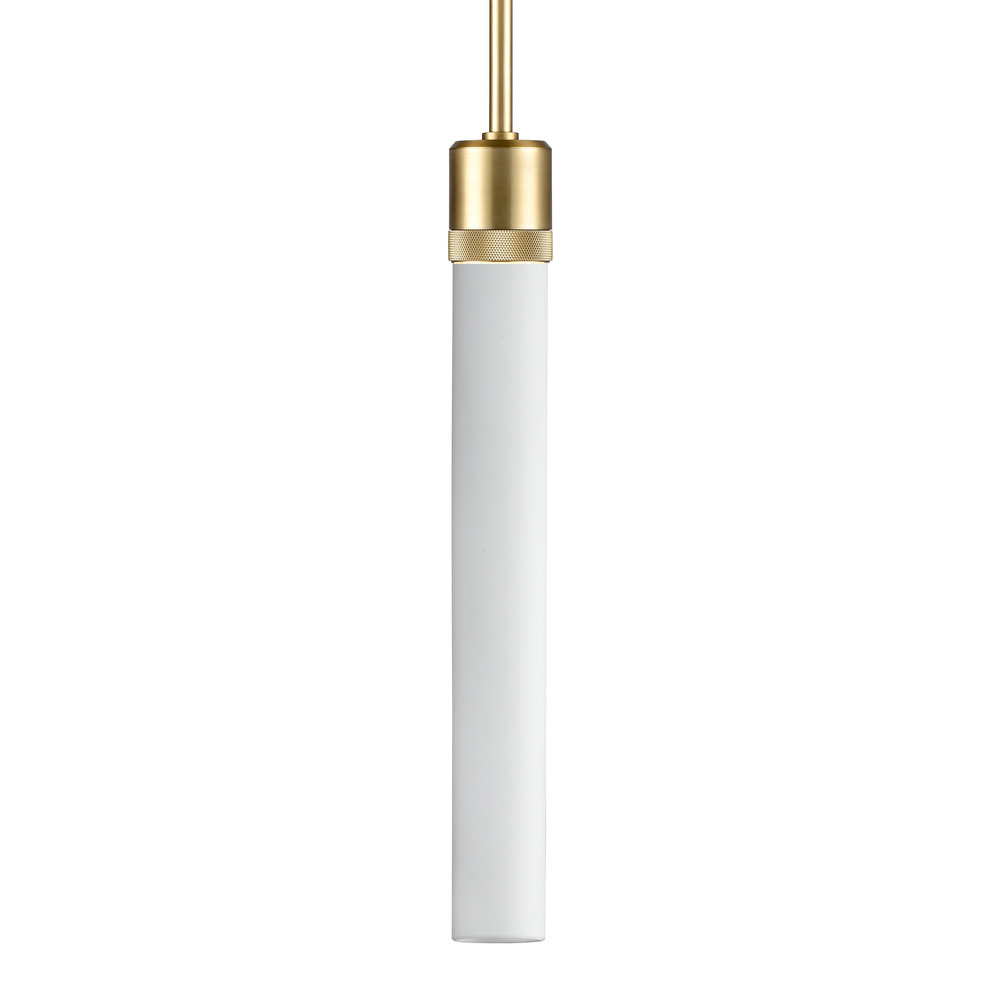 3&#34; E26 Cylindrical Pendant Light, 18&#34; Frosted Glass and Aged Brass Finish