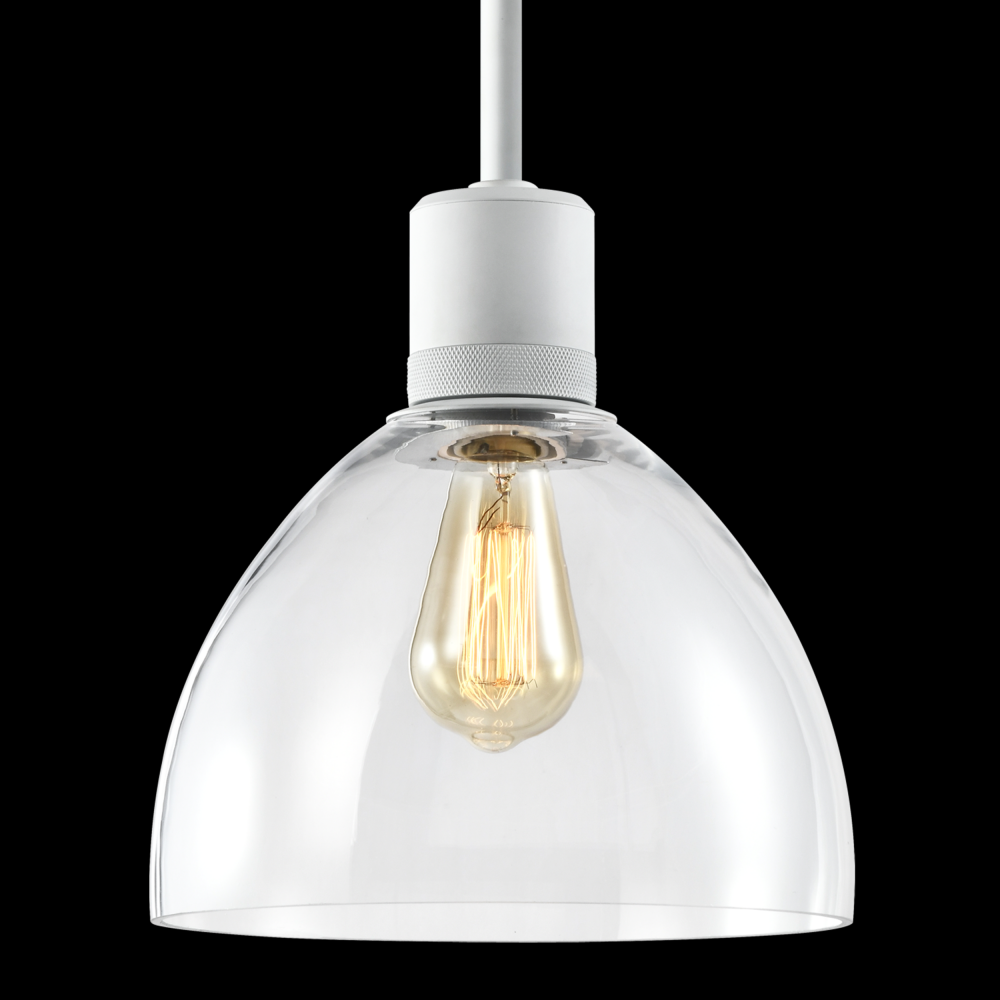 10&#34; E26 Clear Dome Glass Pendant Light and Matte White Metal Finish