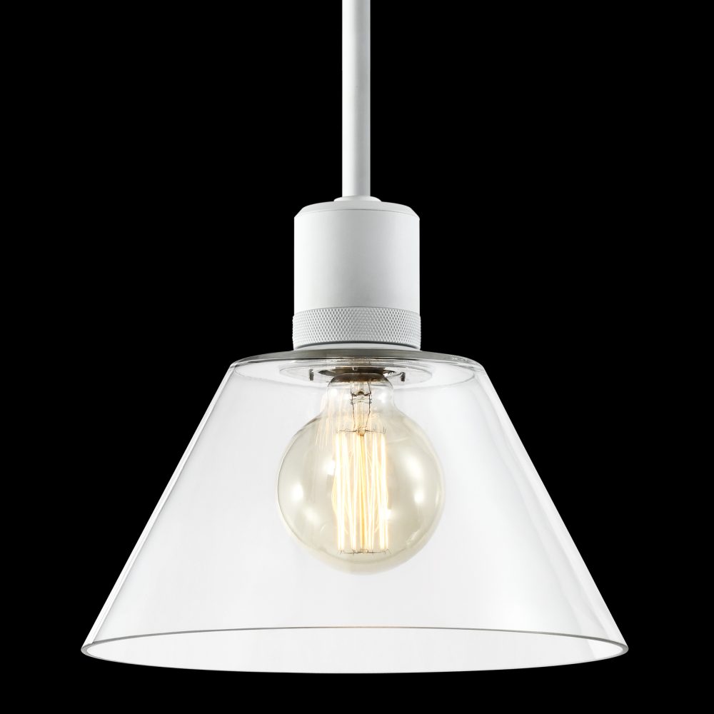 12&#34; E26 Clear Cone Glass Pendant Light and Matte White Metal Finish